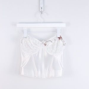 Reworked Victorian Style Ivory Satin Corset Top W/  Ruffles on Bust - S/M